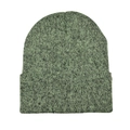 Texture détaillée du bonnet en maille chinée noir et vert avec bord classique replié - Vert