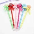Lollipop gel pens with colorful spiral barrels and polka dot bows, 6-piece assorted set - Bow Lollipop