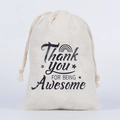 Off-white canvas drawstring bag with black Thank You for Being Awesome print for party favors - Thank you-Rainbow Style / 10*15cm