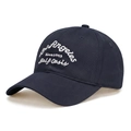 Dark blue cotton baseball cap featuring white Los Angeles embroidery and curved brim - Navy Blue