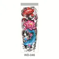 Temporary full arm tattoo with koi fish and lotus design in traditional Japanese style - WD-046/Koi Fish Lotus Wave
