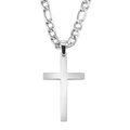 Silver stainless steel Figaro chain necklace featuring a double layer cross pendant - Cuban Single Layer / Steel