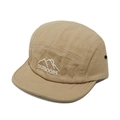 Macro detail of khaki 5-panel camping hat with mountain embroidery and metal eyelets - M (56-58cm) / Khaki