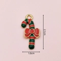 Christmas candy cane pendant with red and green enamel and golden plating bow design - 2400 Red-Green Bow Candy Cane