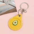 Avocado cartoon key fob holder with yellow leather and silver metal keyring - Snap Button Style - Avocado