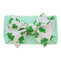 Baby nylon headband featuring a large green shamrock print bow on mint green fabric - #8 Clover