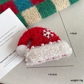 Mini red knitted Christmas hat hair clip with white pearls and silver snowflake - Red Snowflake Hat