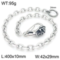 Silver skull chain punk waist link 400mm stainless steel with engraved ring 95g - Style E Skull Buckle (40cm)