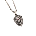 Pendentif tête de lion punk argenté avec yeux en pierre rouge sur chaîne maille - Style de Tête de Lion (9#)