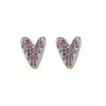 Boucles d'oreilles cœur en argent avec strass multicolores au style minimaliste - Arc-en-ciel