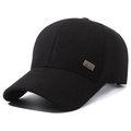 Black baseball cap with vintage Kami metal plate detail and six-panel structure - Kami Black Style