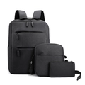 Business laptop backpack 3-piece set in black oxford fabric with USB port and shoulder bag - Three-Piece Set / Black