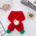 Kids red plush Christmas scarf with cute Santa Claus plush toy and green pom-poms - Christmas Red (Santa Claus Decor)