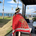 Red Bohemian printed beach shawl with paisley patterns for summer sun protection - Lemon Yellow-Red Bohemian Print / 180cm