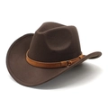 Classic brown felt cowboy hat with curved brim and decorative suede band for men and women - M (56-58cm) / Coffee