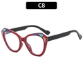 Montatura per occhiali cat-eye chic con motivi geometrici in rosso, blu e marrone - C8-Montatura Rossa Lenti Trasparenti