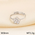 Bague ouverte fleur en argent avec cristaux sur satin, largeur 8mm, ajustable - Style D Fleur à Six Zircons (KR103984-GC)