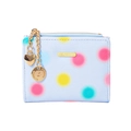 Portefeuille court bleu clair à pois pour femme avec pendentif coeur doré et zip chic - Bleu clair