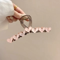 Brown acrylic hair claw clip with pearlescent pink hearts for a minimalist elegant look - Large 13cm / Light Pink