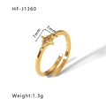 Adjustable gold stainless steel ring with zircon star design weighing 1.3g - Adjustable Open / Octagonal Star Inlaid Zircon Style (HF-J1360) / Gold