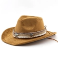 Classic tan suede western cowboy hat with turquoise star band and wide brim design - M (56-58cm) / Khaki