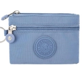 Blue nylon mini coin purse with double zipper, keyring and circular logo patch - Light Blue