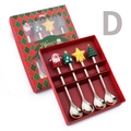 4-piece Christmas stainless steel spoons set with Santa and tree motifs in red gift box - Gold 4PCS Set Red Box Style D