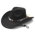 Sombrero vaquero occidental negro con banda de cuero con remaches y cordón ajustable - M (56-58cm) / Negro