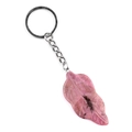 Pink leaf-shaped agate stone keychain with natural textures on a silver metal ring - Rhodonite