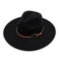 Classic black 9.5cm wide brim fedora hat with brown leather belt and gold buckle detail - Black (Heart Buckle)