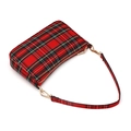 Borsa baguette vintage scozzese rossa con cerniera dorata e tracolla rimovibile chic - Rosso
