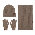 Winter 3-piece knit hat scarf and gloves set in brown cable knit with snowflake patch - Medium Khaki 3-Piece Set