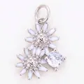 Pendentif marguerite en émail blanc avec une pierre en zircone cubique brillante - Style H / Or blanc
