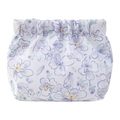 Cute white floral cosmetic pouch with purple and yellow print and drawstring closure - Drawstring Style / Small Orchid
