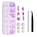 12-grid nail art crystal rhinestones set with wax picker pencil and precision tweezers - Crystal HFT AB with Tweezers & Pen (ZSHZ-219 with Tools)