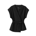 Detailed view of the black sleeveless wrap top featuring a waist tie and premium fabric texture - Black Top