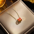 Chic gold-plated titanium necklace featuring a vibrant red H-shaped enamel pendant - 8803 Golden Red