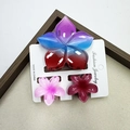 Gradient rainbow plumeria hair claw set with one large and two small floral clips - Rainbow-patterned Five-petaled Flower + Frangipani Flower Set #3 (includes Card)