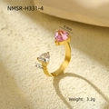 Adjustable golden stainless steel ring with pink and clear heart-shaped zirconia stones - Pink and White Zirconia