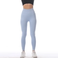 High-waisted light blue seamless yoga pants with rib-knit tummy control waistband - S / Light Blue