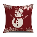Roter Leinen-Kissenbezug mit Schneemann-Motiv und Merry Christmas Aufdruck - Roter Schneemann/22YM13-3