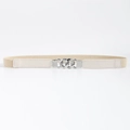 Beige elastic waist belt for women with white faux leather and silver chain buckle - Beige Silver