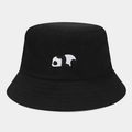 Close-up of cute panda embroidery on high-quality black cotton canvas bucket hat - Black