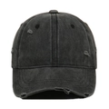 Dunkelgraue gewaschene Baumwoll-Baseballkappe mit modischen Rissen im Used-Look - Schwarz