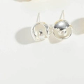 Chic minimalist hollowed sphere stud earrings in silver finish with inner bead - Smooth Style (ES2424-2)