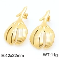 Orecchini a foglia vintage dorati in acciaio inossidabile, 42x22mm con trama metallica - Stile Pianta/Bocciolo Astratto (KE113968-KFC) / Oro