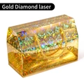 Golden laser diamond pattern gift box with woven handles and holographic finish - 20x10x13.5cm-Handheld Gift Box / Diamond Holographic Gold