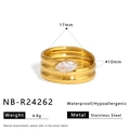 Detailed view of 18k gold plated stainless steel triple layered ring with marquise zircon - US 6 / Three-Layer Stackable Marquise Style (NB-R24262)
