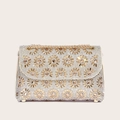 Sparkling gold sunflower evening clutch bag with crystal rhinestones and metal handle - Gold