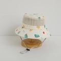 Detail of kids sun hat with mesh vents, cartoon dinosaur print and adjustable chin strap - 54cm (3-8 Years) / Beige-Dinosaur